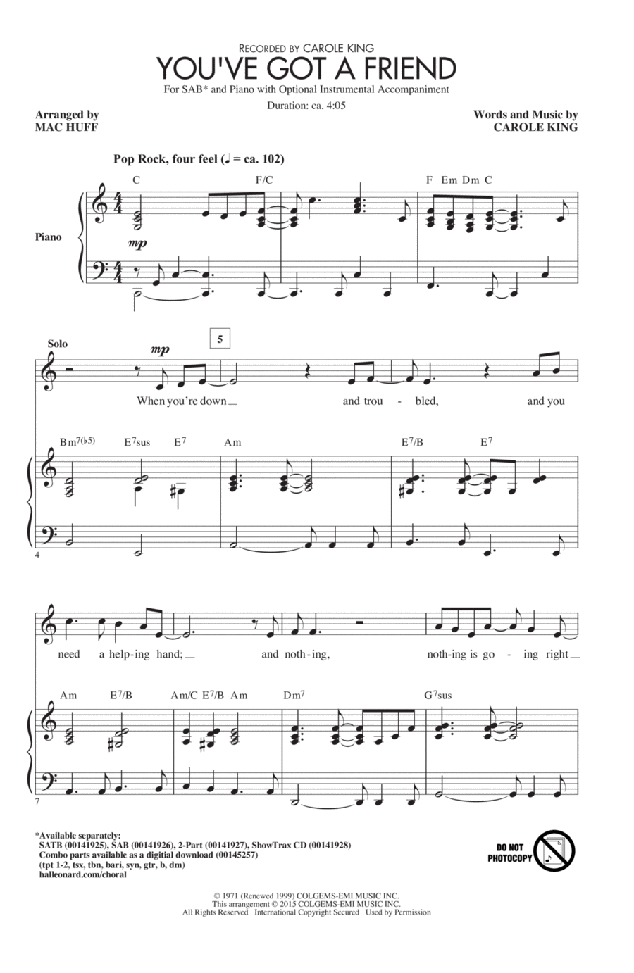 You've Got A Friend (arr. Mac Huff) 3-Part scores gallery preview page 1