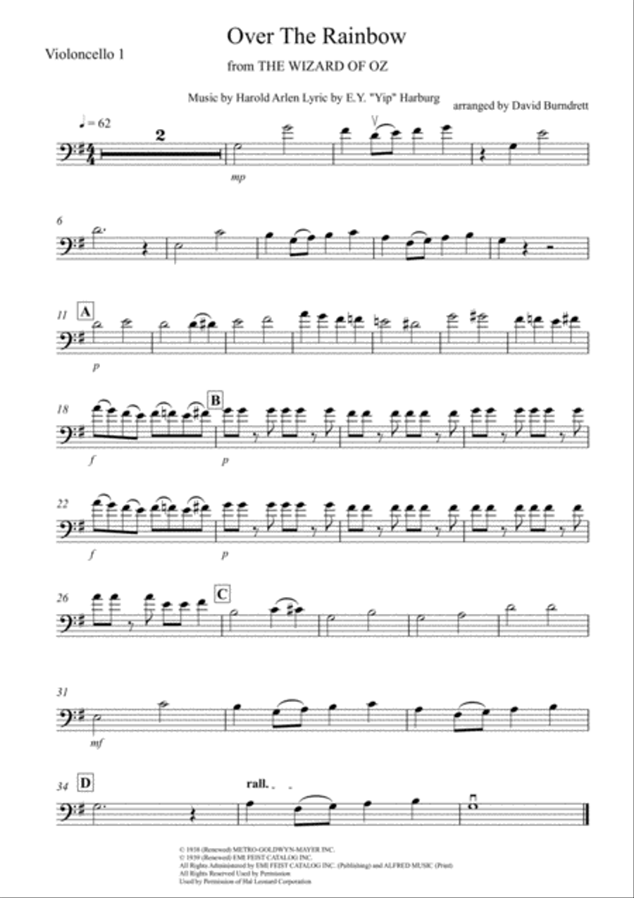 Over The Rainbow (from The Wizard Of Oz) Cello Solo scores gallery preview page 3