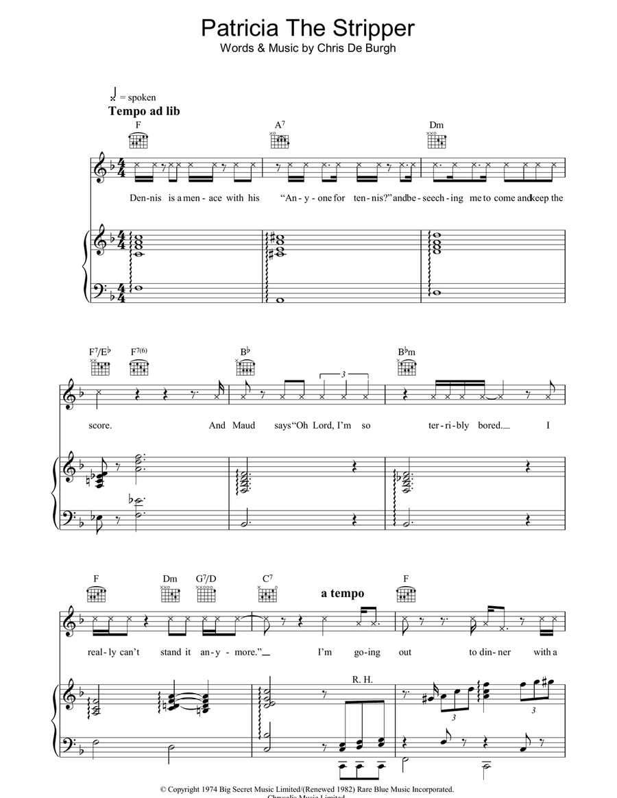 Patricia The Stripper Piano, Vocal, Guitar scores gallery preview page 1