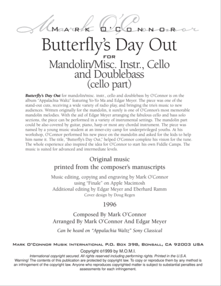 Butterfly's Day Out (cello part - mandolin/misc. instr., cel, bs) String Trio scores gallery preview page 3