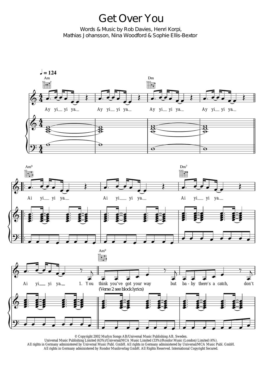 Get Over You Get Over You Piano, Vocal scores gallery preview page 1