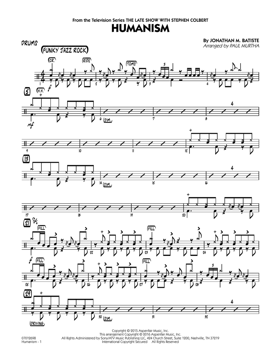 Humanism - Drums Jazz Ensemble scores gallery preview page 1