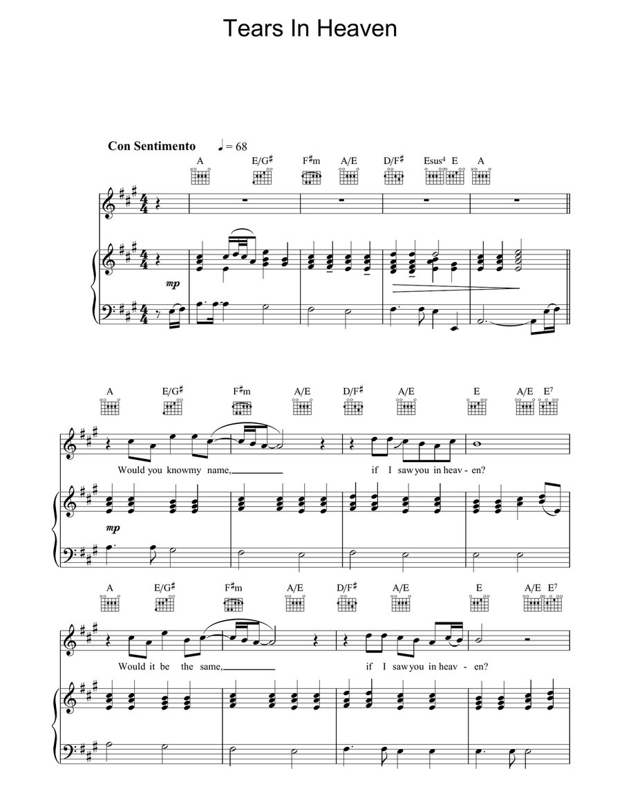 Tears In Heaven Piano, Vocal, Guitar scores gallery preview page 1