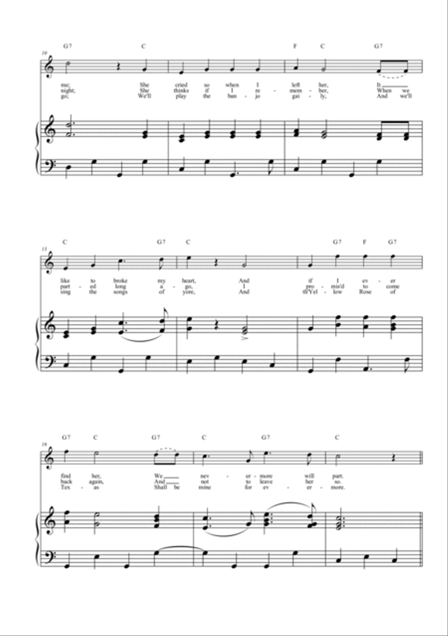 Yellow Rose of Texas Easy Piano scores gallery preview page 2