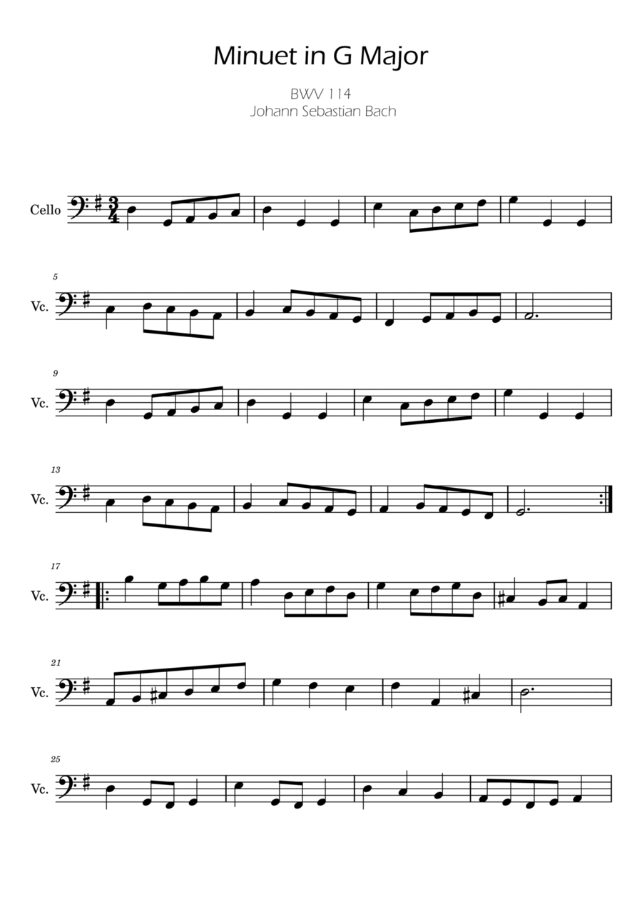 Bach Minuet in G major for Easy Cello Cello Solo scores gallery preview page 1
