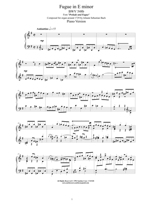 Book cover for Bach - Fugue in E minor BWV 548b - Piano version