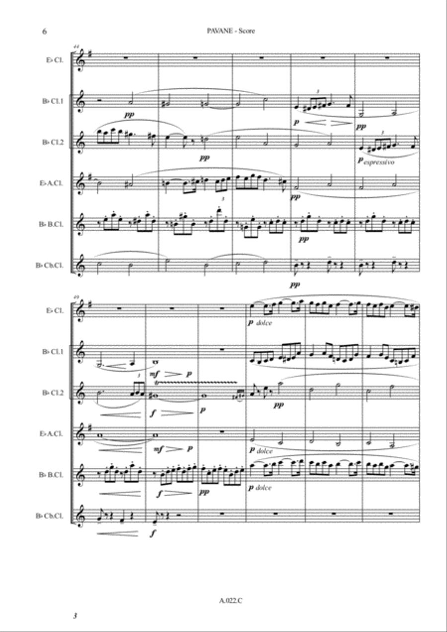 Pavane, for Clarinet Choir - Score & Parts Clarinet Choir scores gallery preview page 6