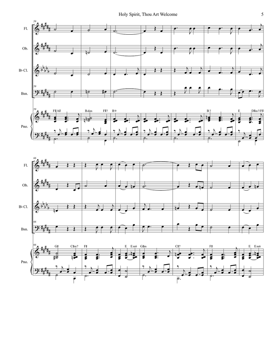 Holy Spirit, Thou Art Welcome Woodwind Quartet scores gallery preview page 5