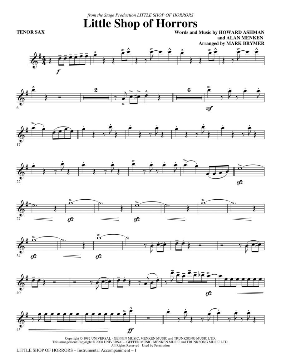 Little Shop Of Horrors (from Little Shop of Horrors) (arr. Mark Brymer) - Tenor Sax Choir scores gallery preview page 1