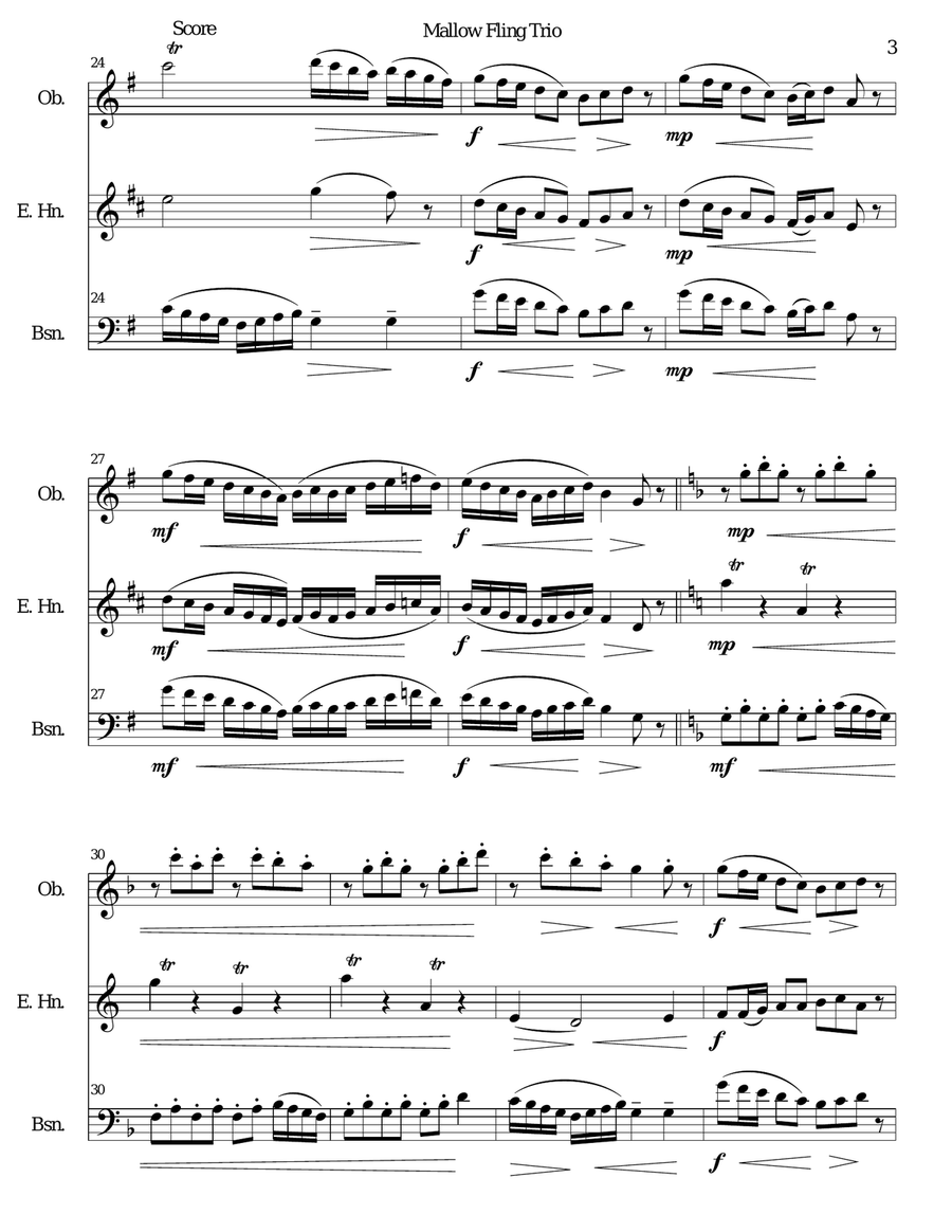 The Mallow Fling for double-reed trio (oboe, cor anglais, bassoon) Woodwind Trio scores gallery preview page 3