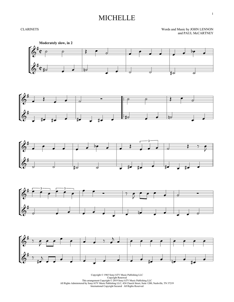 Michelle Michelle Clarinet Duet scores gallery preview page 1