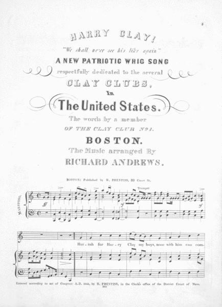 Harry Clay! "We shall ne'er see his like again." A New Patriotic Whig Song