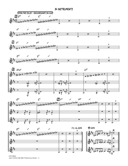 Jazz Combo Pak #48 (Thelonious Monk) (arr. Mark Taylor) - Bb Instruments