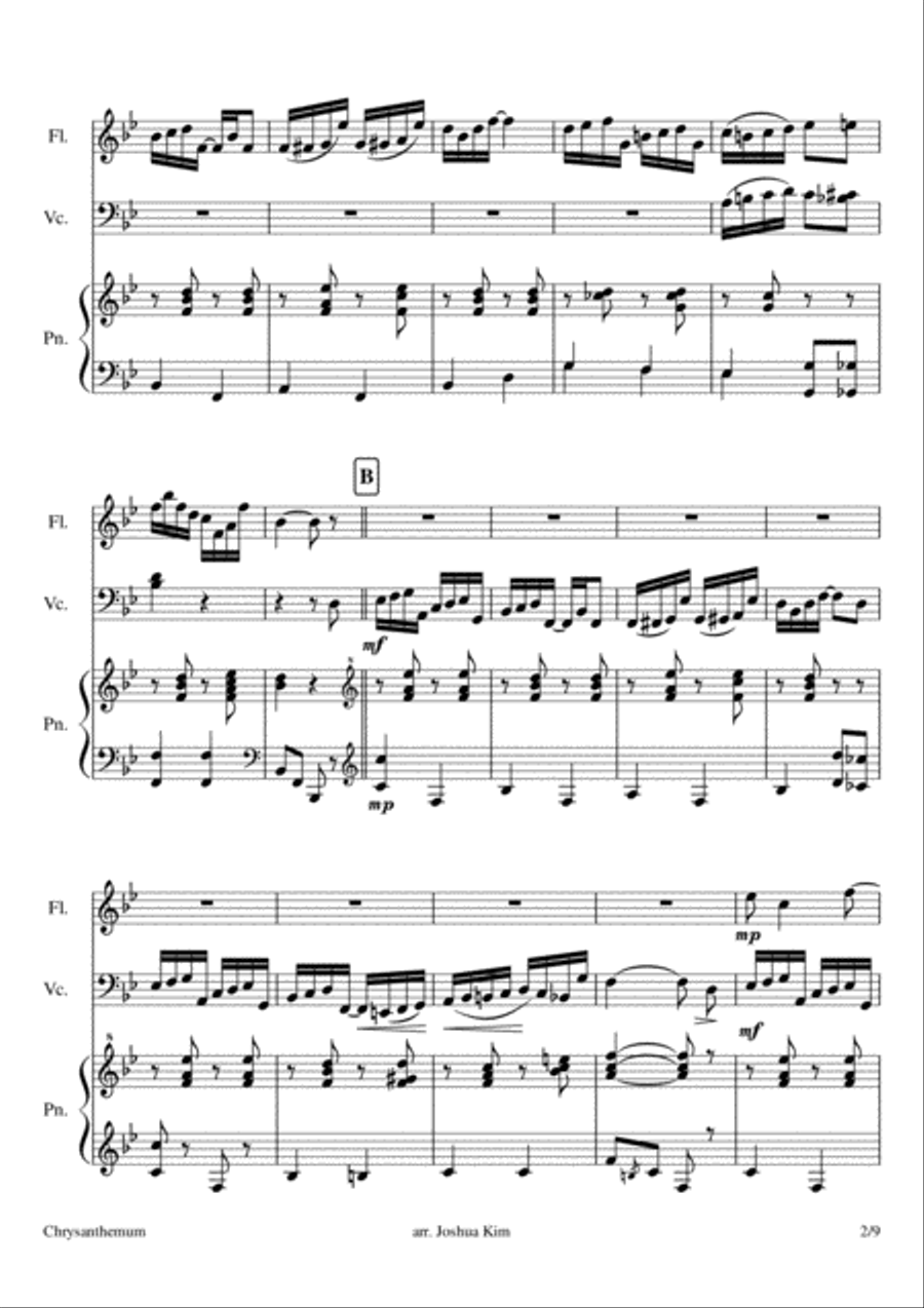 Chrysanthemum for Trio (Flute, Cello & Piano) Jazz Ensemble scores gallery preview page 2
