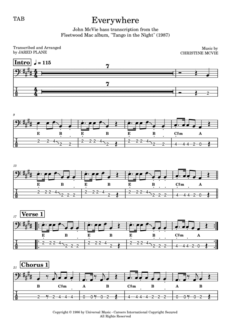 Everywhere Guitar Tablature scores gallery preview page 1