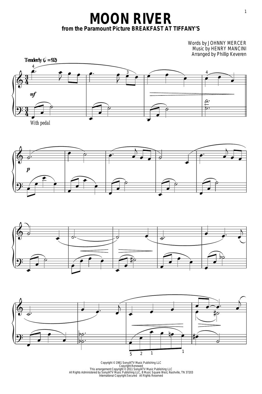 Moon River (arr. Phillip Keveren) Piano Solo scores gallery preview page 1