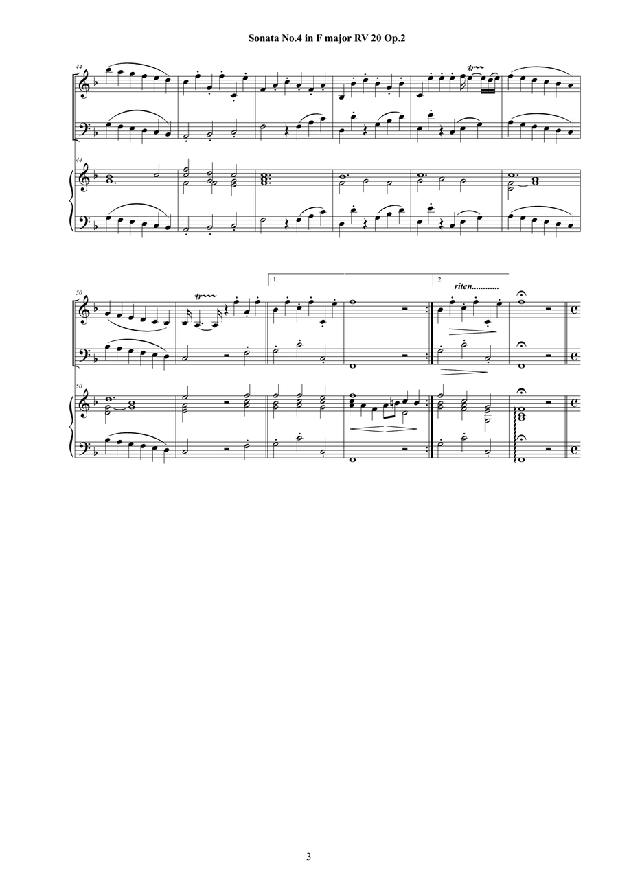 Vivaldi - Trio Sonata No.4 in F major RV 20 Op.2 for Violin, Cello and Cembalo (or Piano) Piano Trio scores gallery preview page 3