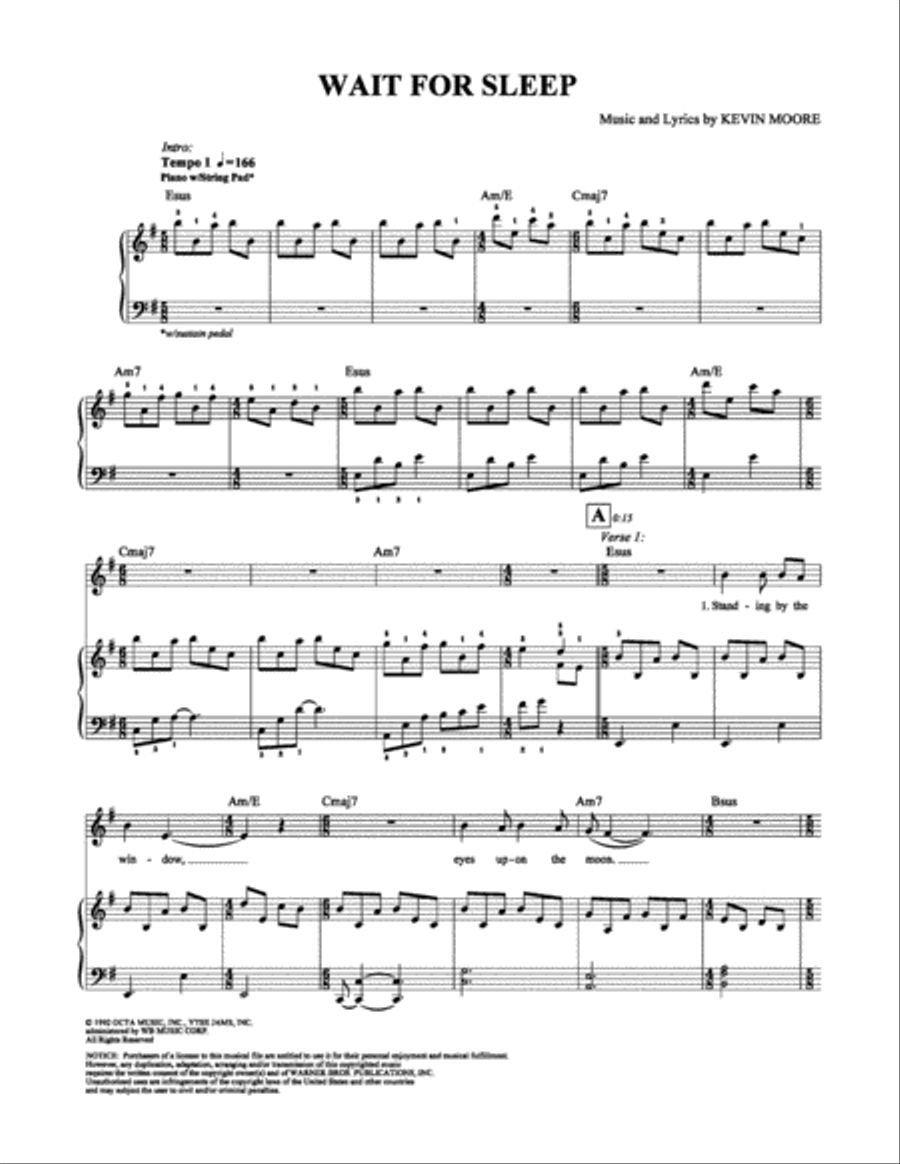 Wait For Sleep Piano, Vocal, Guitar scores gallery preview page 1