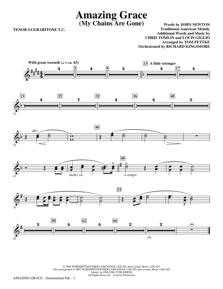 Book cover for Amazing Grace (My Chains Are Gone) - Tenor Sax 1,2/Baritone TC