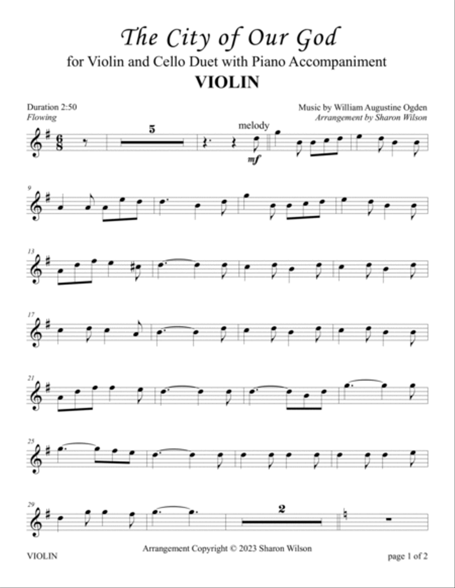The City of Our God (for VIOLIN and CELLO Duet with PIANO Accompaniment) image number null