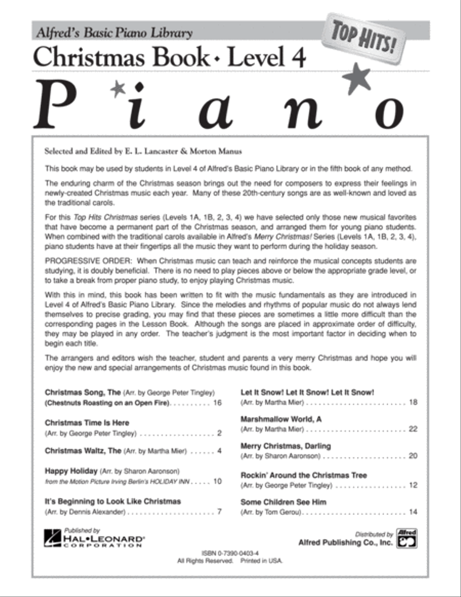 Alfred's Basic Piano Library Top Hits! Christmas, Book 4 Piano Method scores gallery preview page 4