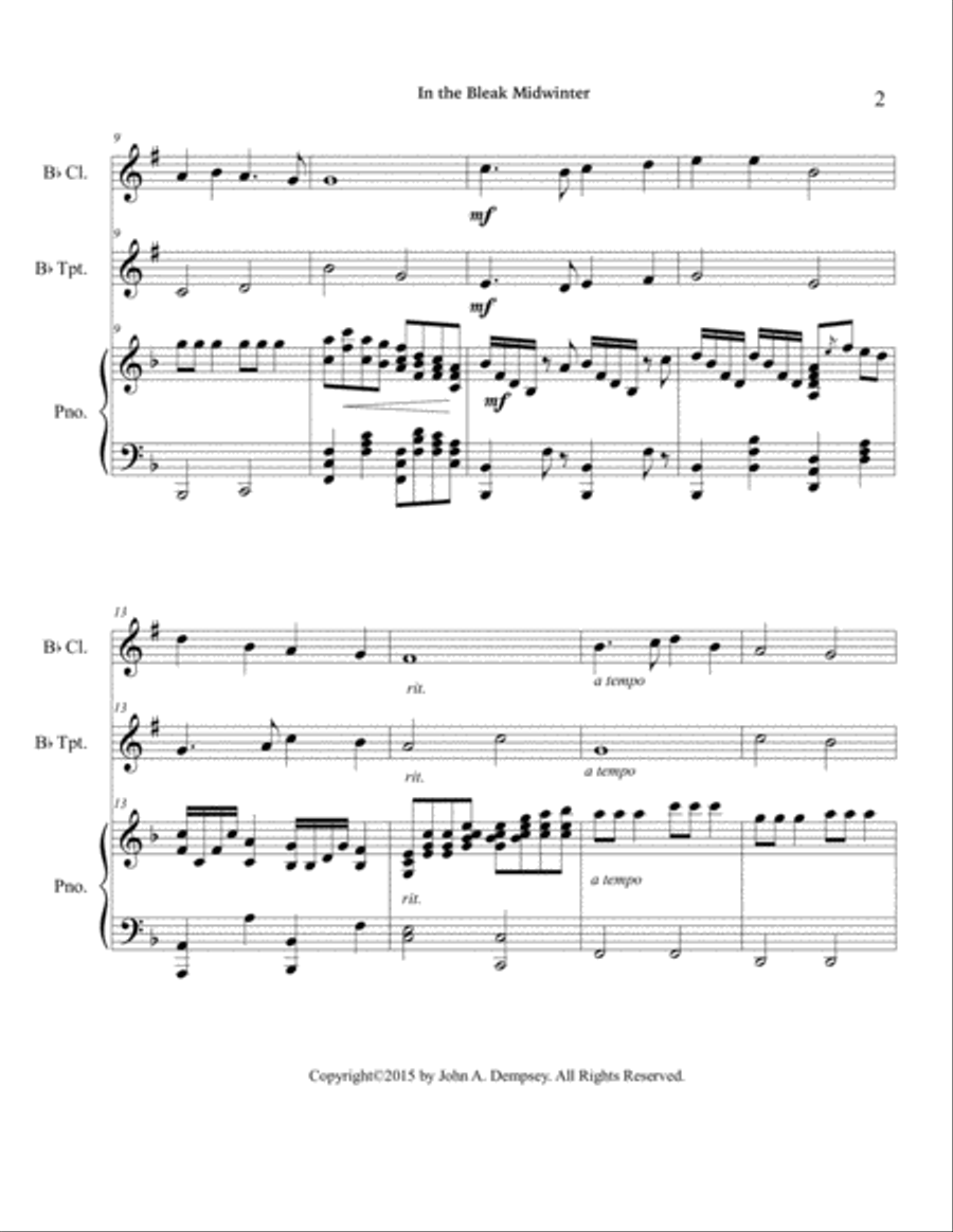 In the Bleak Midwinter (Trio for Clarinet, Trumpet and Piano) Small Ensemble scores gallery preview page 6