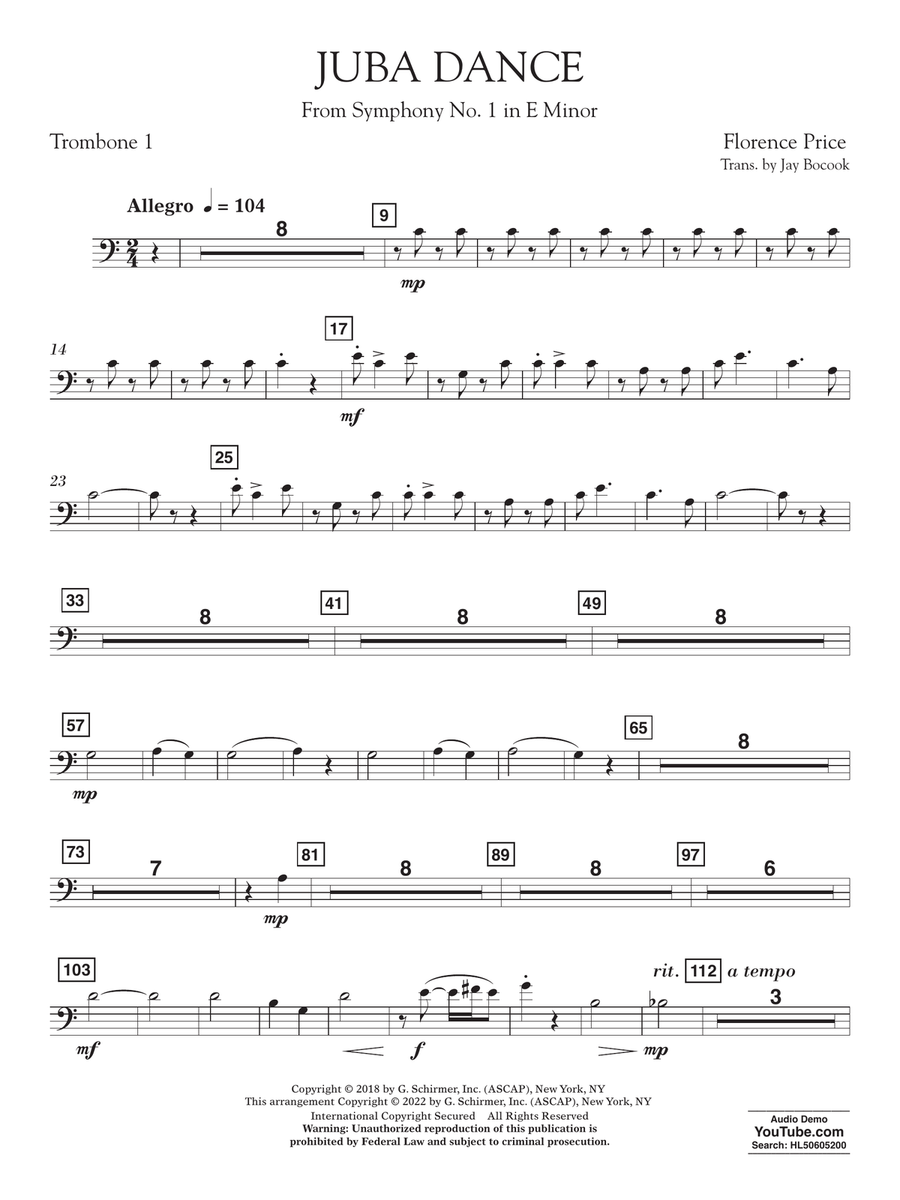 Juba Dance (from Symphony No. 1) - Trombone 1 Concert Band scores gallery preview page 1