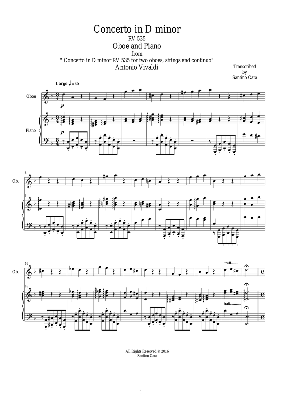 Vivaldi - Concerto in D minor for Oboe and Piano RV 535 Vivaldi - Concerto in D minor for Oboe and Piano RV 535 Piano scores gallery preview page 1