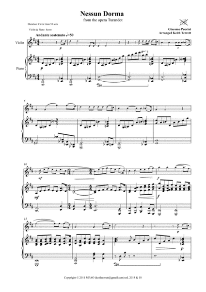 Nessun Dorma for Violin & Piano image number null