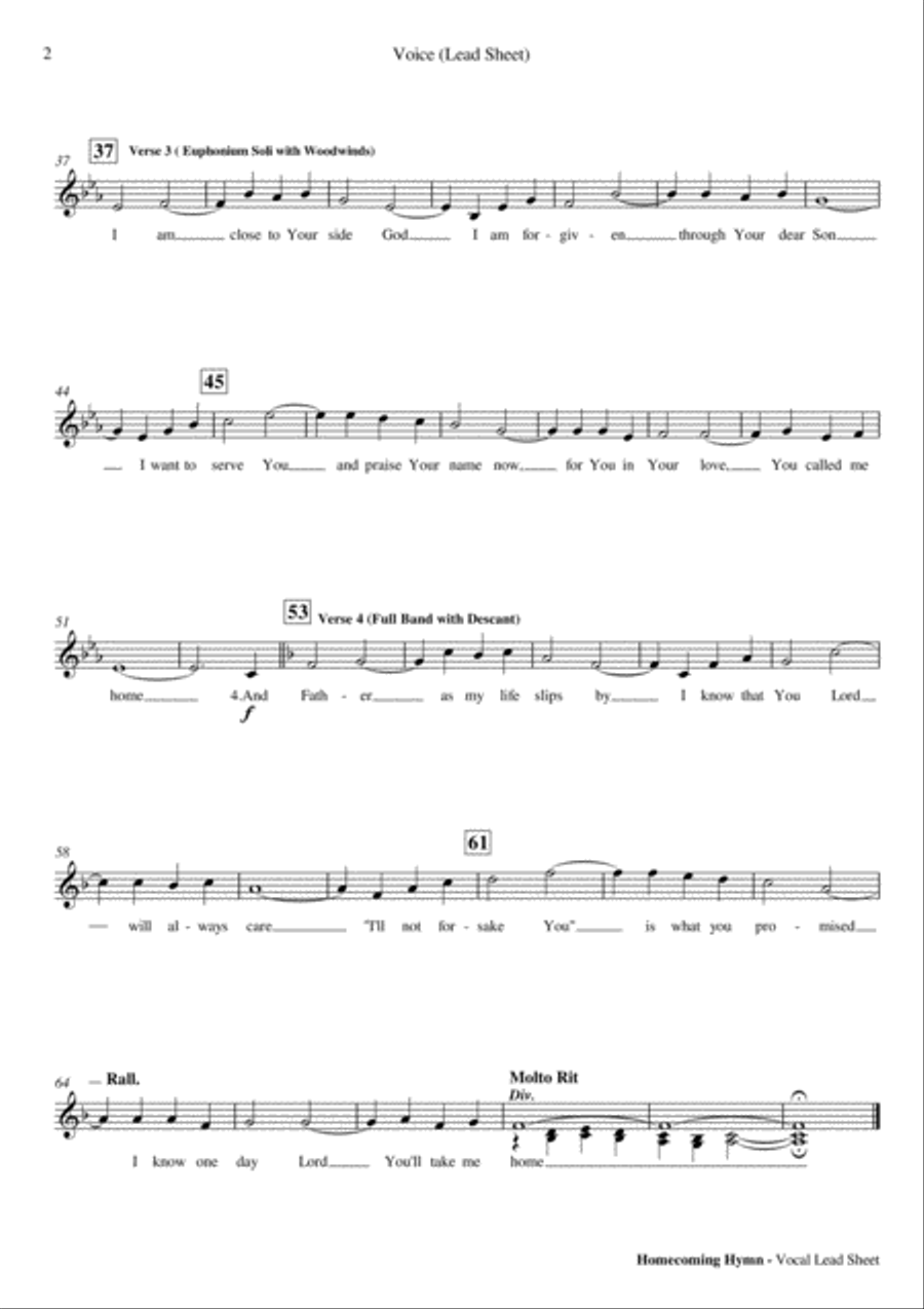 Homecoming Hymn - Piano and Vocal Lead Sheet PDF Voice scores gallery preview page 3