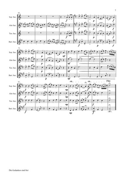 Die Gedanken sind frei - (Thoughts are free) - German Folk Song - Saxophone Quartet image number null