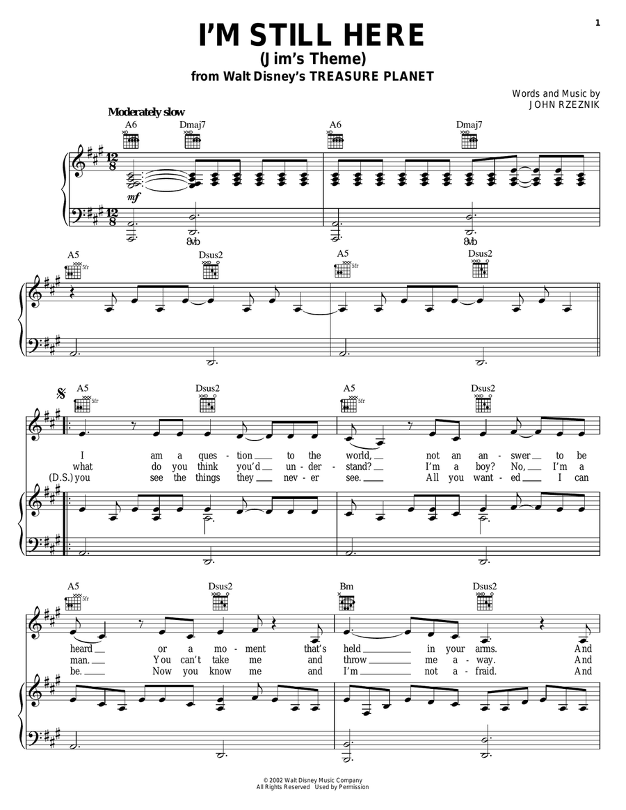 I'm Still Here (Jim's Theme) Piano, Vocal, Guitar scores gallery preview page 1