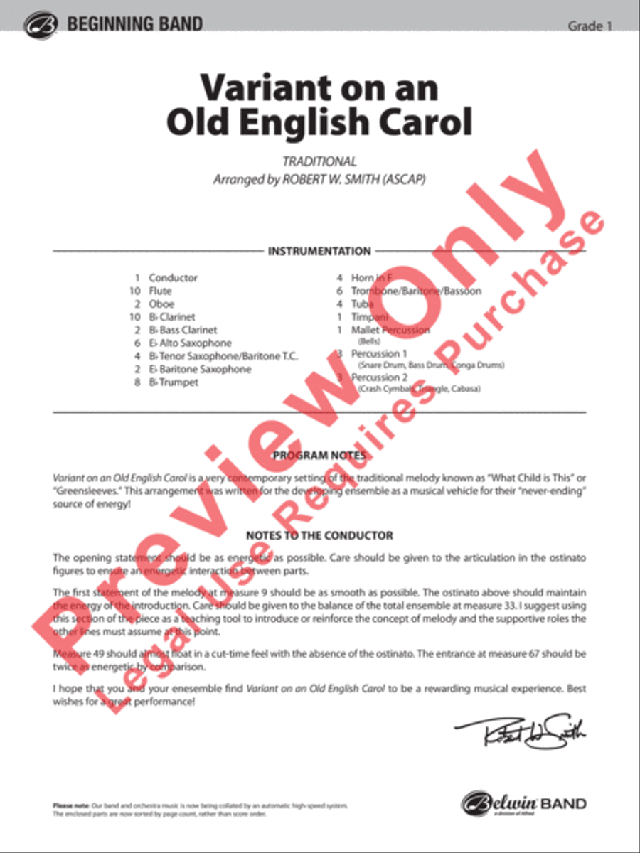 Variant on an Old English Carol Concert Band scores gallery preview page 2