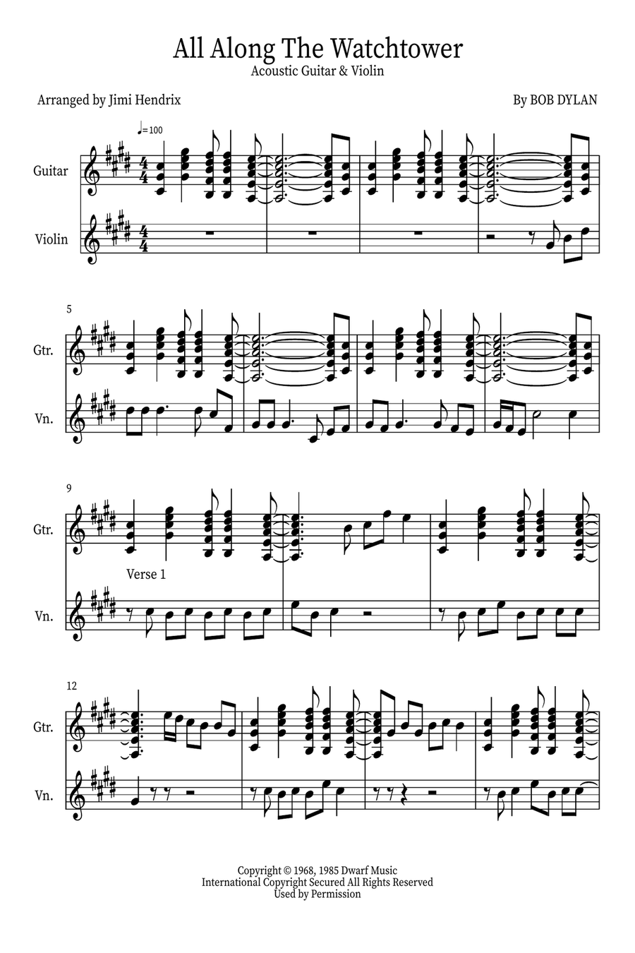 All Along The Watchtower String Duet scores gallery preview page 1