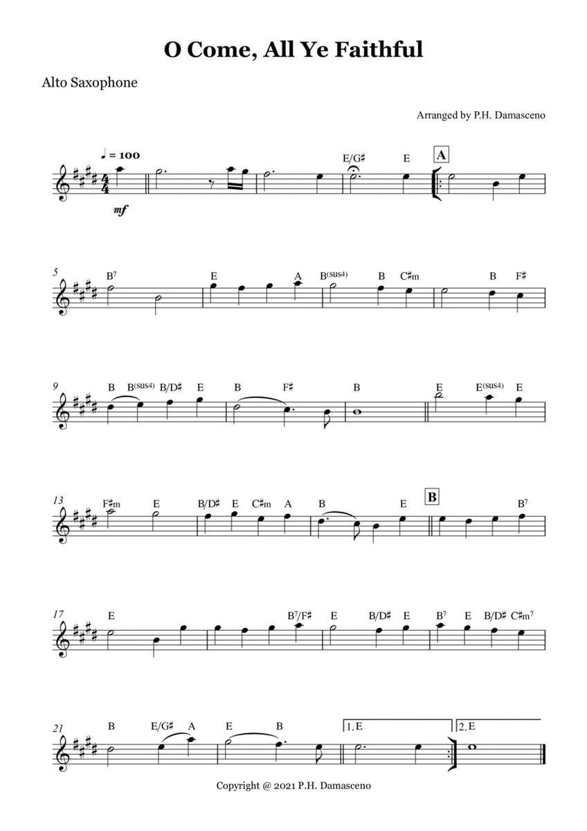 O Come, All Ye Faithful - Alto Saxophone Solo with Chords image number null