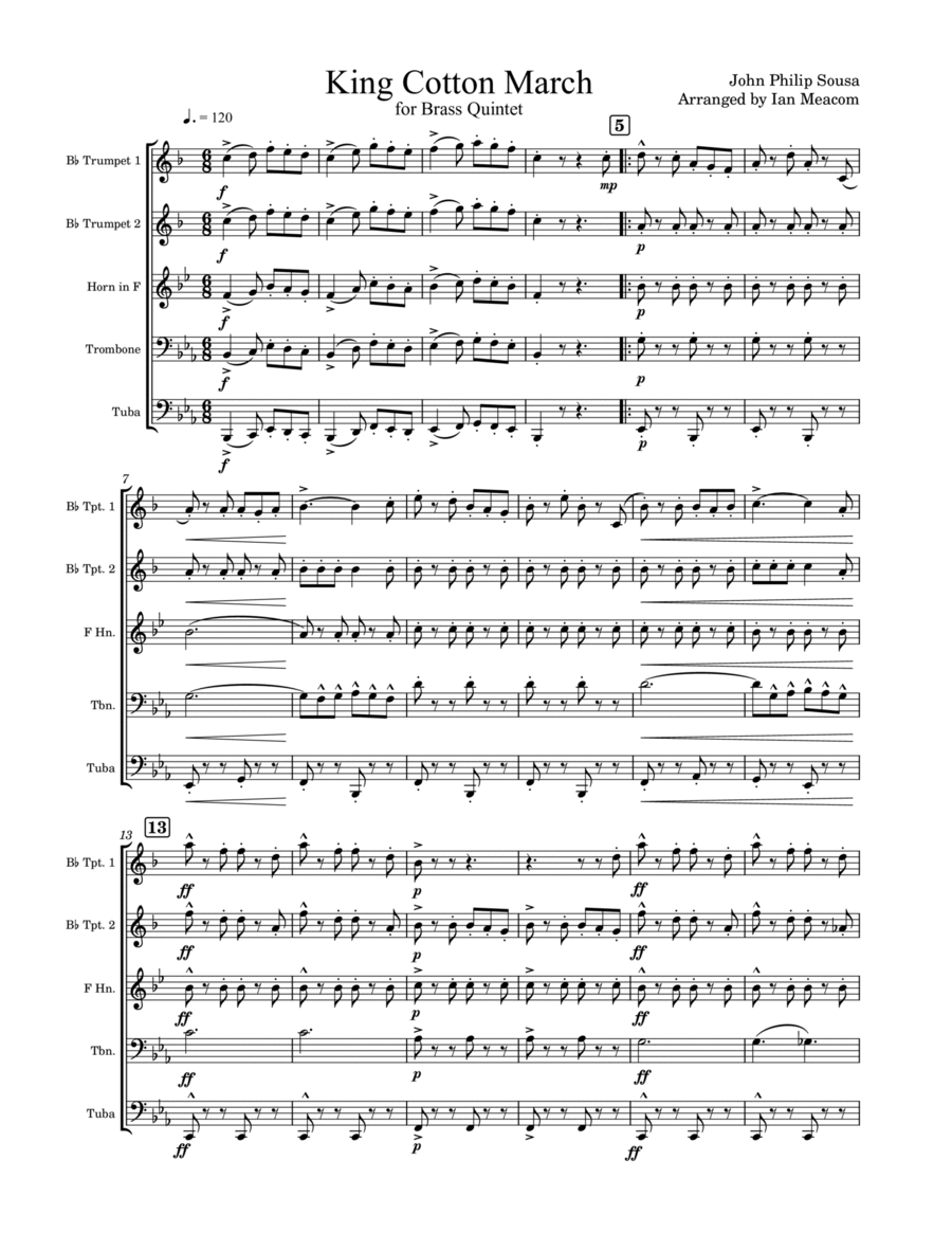 King Cotton March for Brass Quintet Brass Quintet scores gallery preview page 1