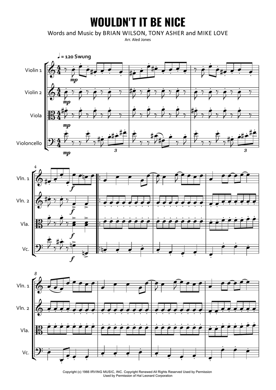Wouldn't It Be Nice String Quartet scores gallery preview page 1
