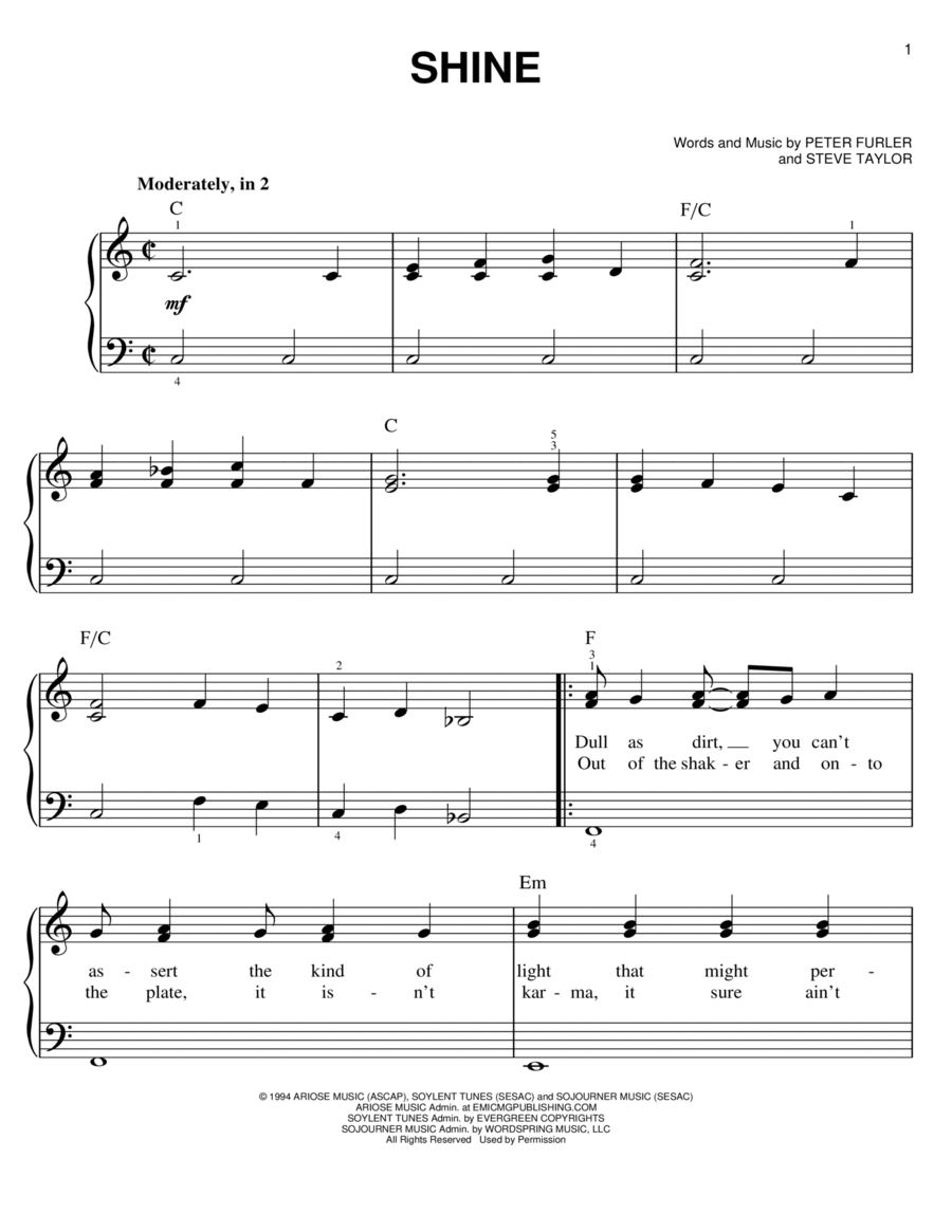 Shine Easy Piano scores gallery preview page 1