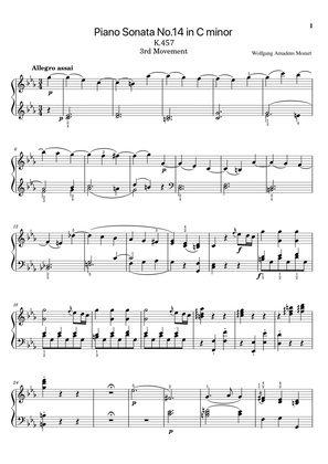 Book cover for Mozart - Piano Sonata No.14 in C minor, K.457 - 3rd Mov - Original With Fingered For Piano Solo