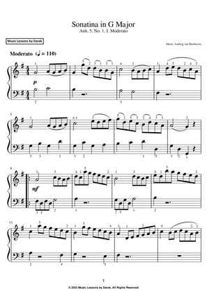 Sonatina in G Major (EASY PIANO) Anh. 5, No. 1, I. Moderato [Ludwig van Beethoven]
