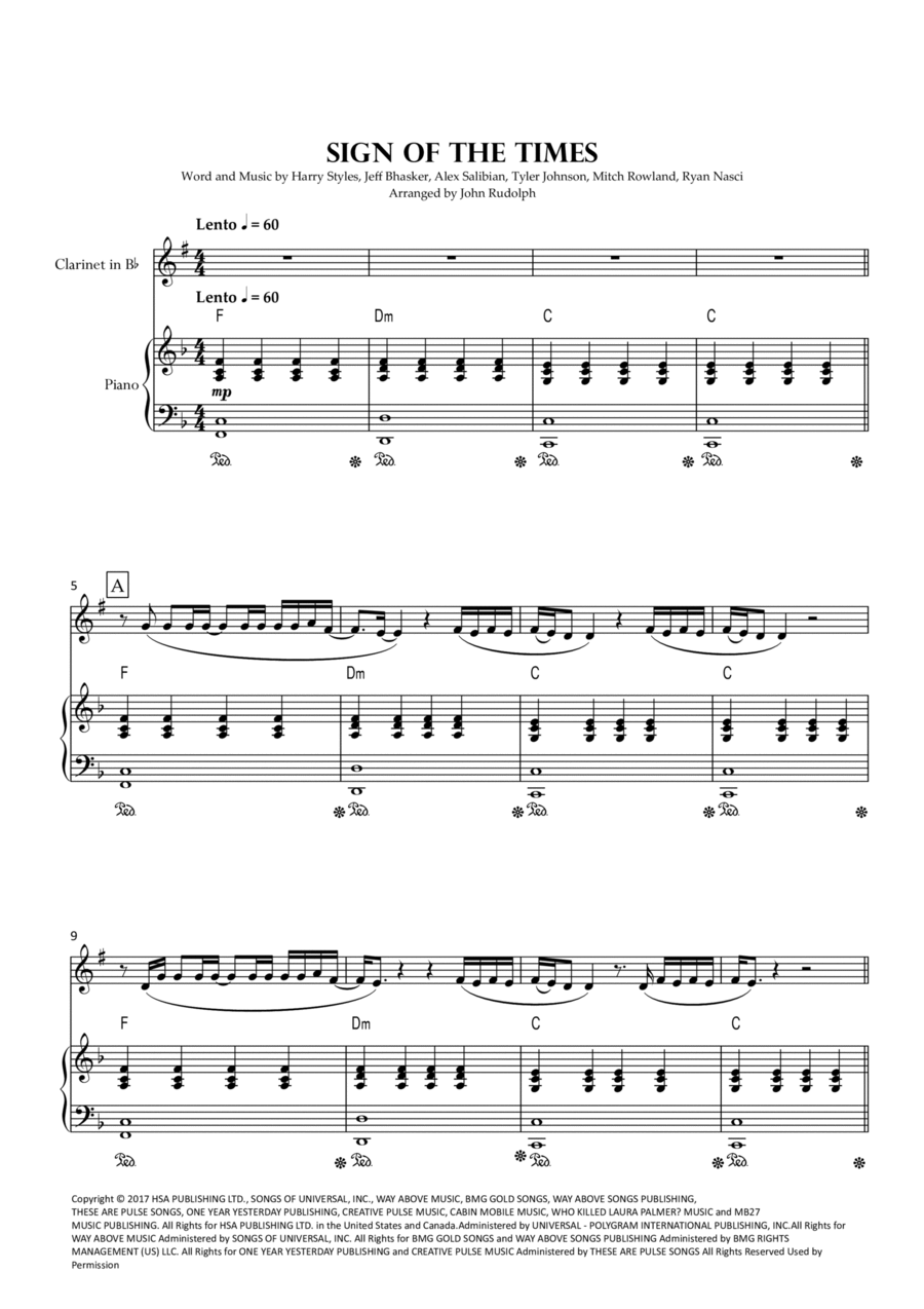Sign Of The Times Sign Of The Times B-Flat Clarinet scores gallery preview page 1
