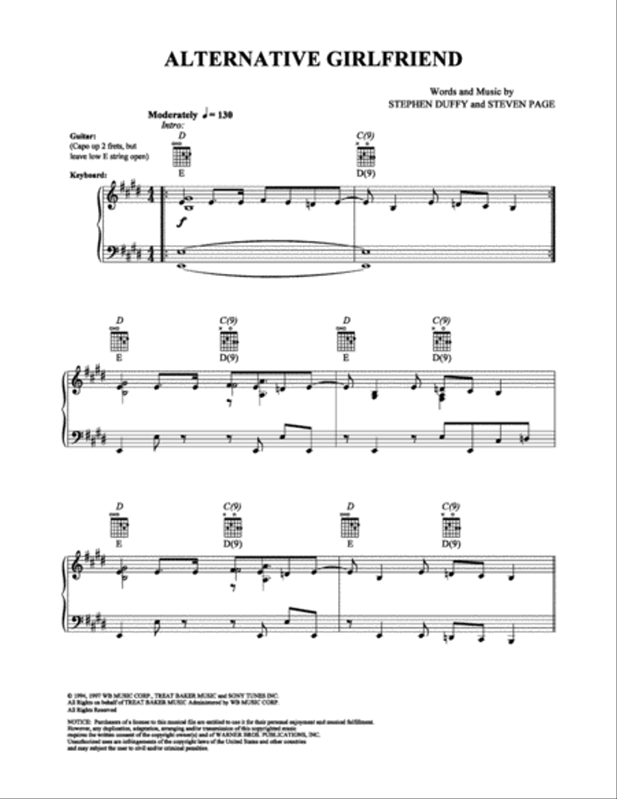 Alternative Girlfriend Piano, Vocal, Guitar scores gallery preview page 1