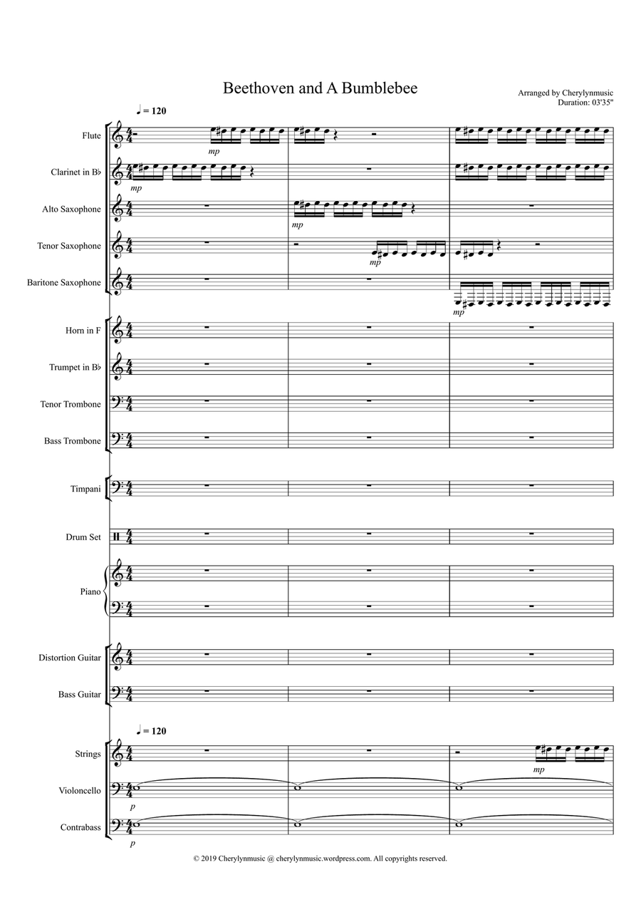 Beethoven and A Bumble Bee (Orchestral Medley of Fur Elise & Flight of the Bumblebee) Concert Band scores gallery preview page 1