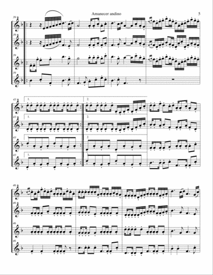 Amanecer andino para 4 flautas Woodwind Quartet scores gallery preview page 6