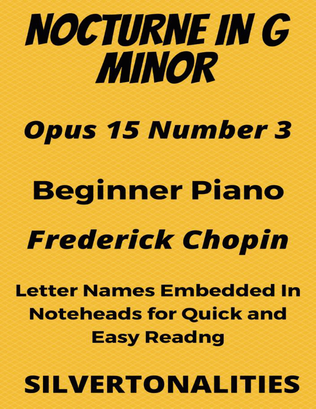 Book cover for Nocturne In G Minor Opus 15 Number 3 Beginner Piano Sheet Music