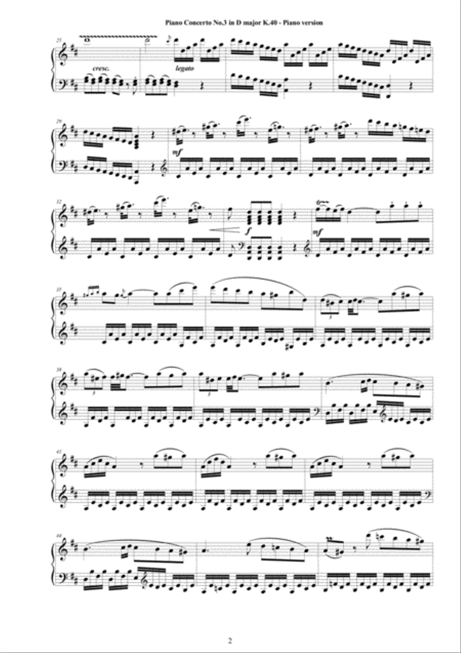 Mozart - Piano Concerto No.3 in D major K 40 - Piano version Piano Solo scores gallery preview page 2