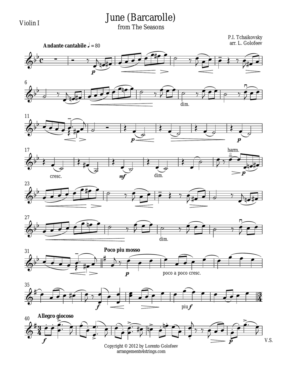 June (Barcarolle) from The Seasons String Quartet scores gallery preview page 1