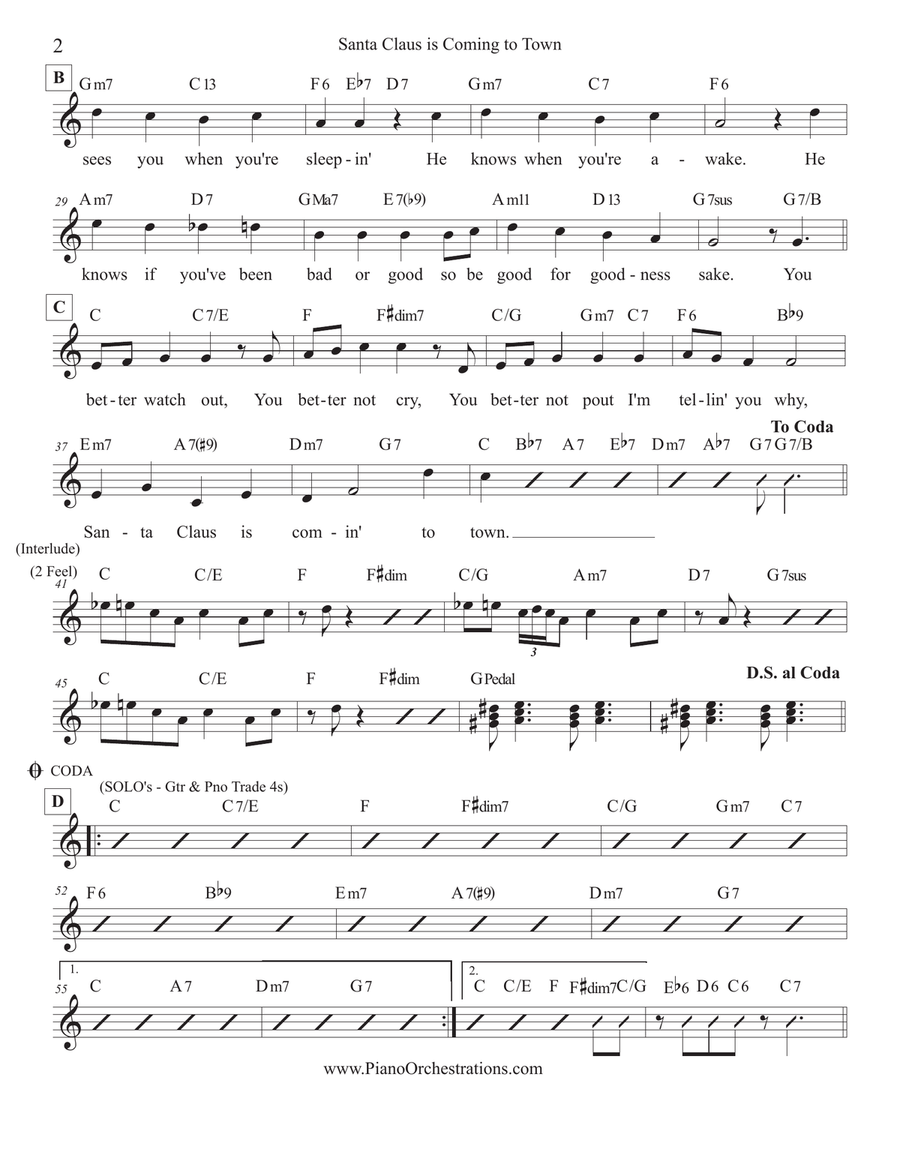 Santa Claus Is Comin' To Town Piano, Vocal scores gallery preview page 2