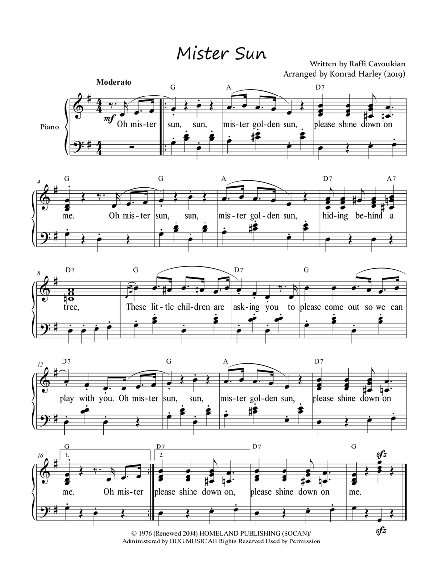 Mister Sun Piano, Vocal scores gallery preview page 1