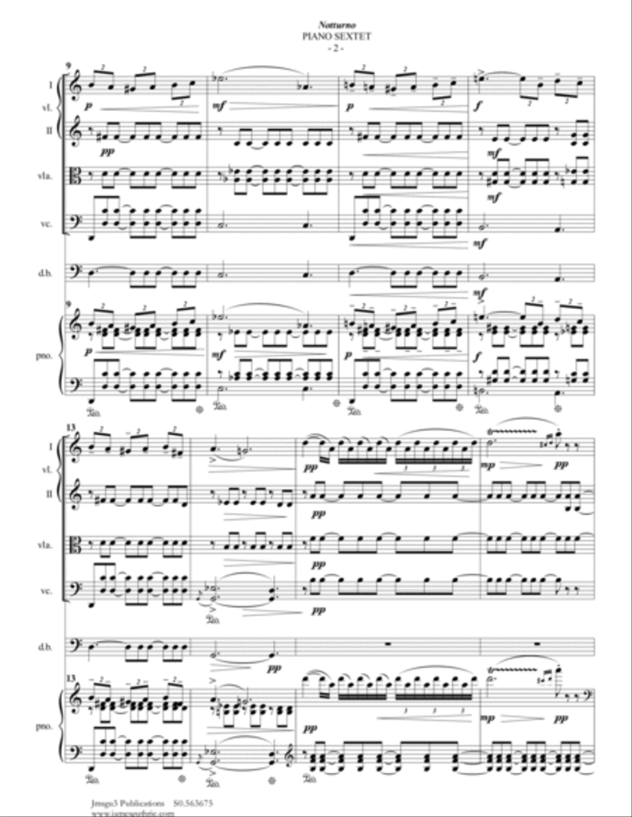 Grieg: Notturno Op. 54 No. 4 for Piano Sextet Chamber Orchestra scores gallery preview page 2
